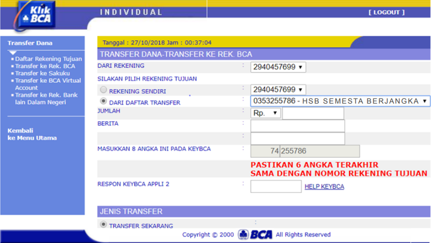 daftar rek tujuan ebca