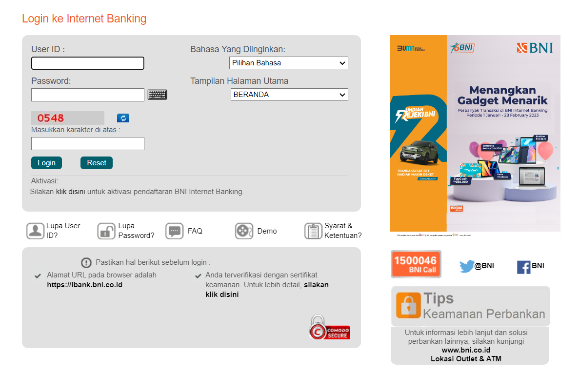 login internet banking bni