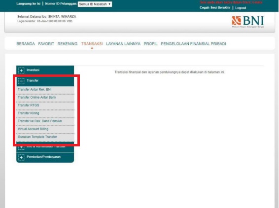 transfer internet bni