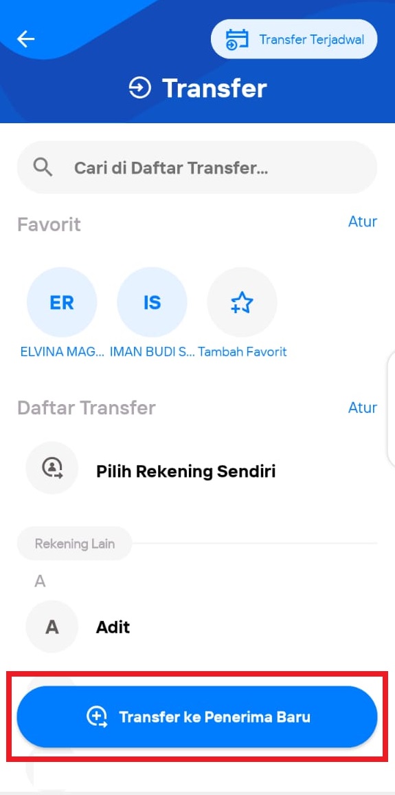 daftar rekening tujuan